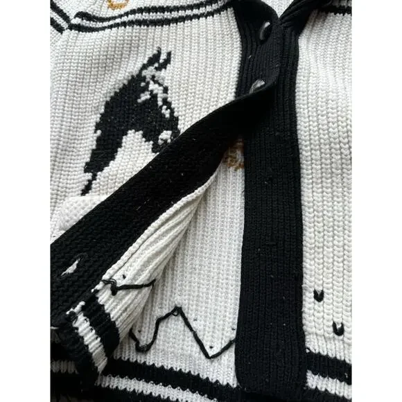 1950s Vintage Western Sears Men’s Size M Cowboy Horses Sweater Cardigan Flaws